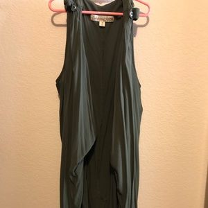 No sleeve, long, army green cover up